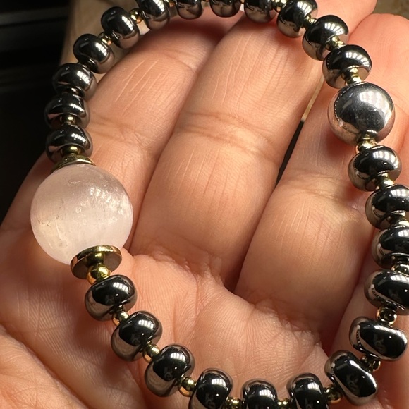 HEMATITE + SELENITE STONES NATURAL BRACELET size 7” - Picture 9 of 12